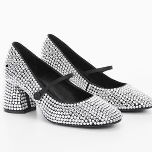 Mango Black Mary Jane Crystal Embellished Block Heels